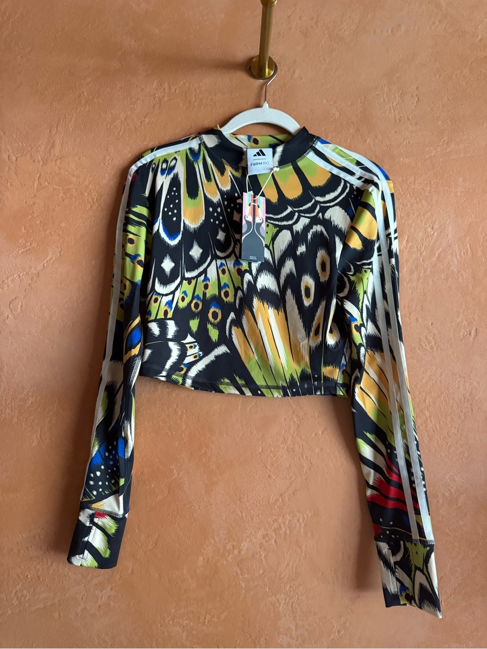Adidas x FARM Rio Butterfly Print Crop Long Sleeve Top NWT Medium